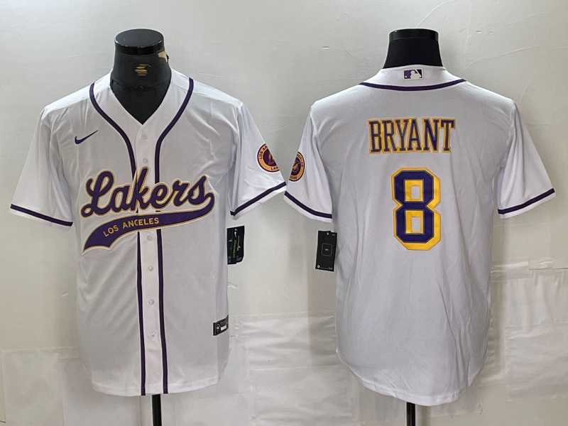 Men%27s Los Angeles Lakers #8 Kobe Bryant White Cool Base Stitched Baseball Jersey
